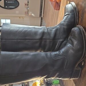 Frye Y2K  Black Saddle Leather Campus Boots Womens Size 8.5 Made USA Retro Moto